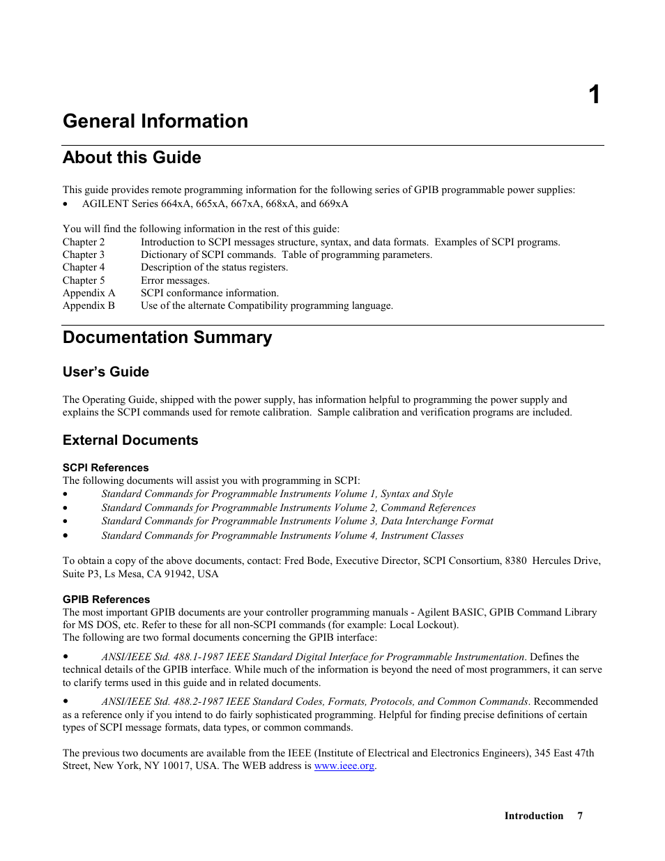 General information, About this guide, Documentation summary | User’s guide, External documents | Agilent Technologies 664xA User Manual | Page 7 / 70