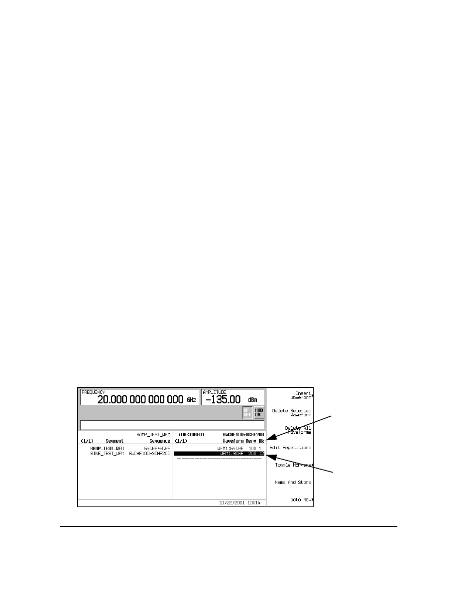 To toggle markers in an existing waveform sequence | Agilent Technologies E8247C PSG CW User Manual | Page 116 / 220