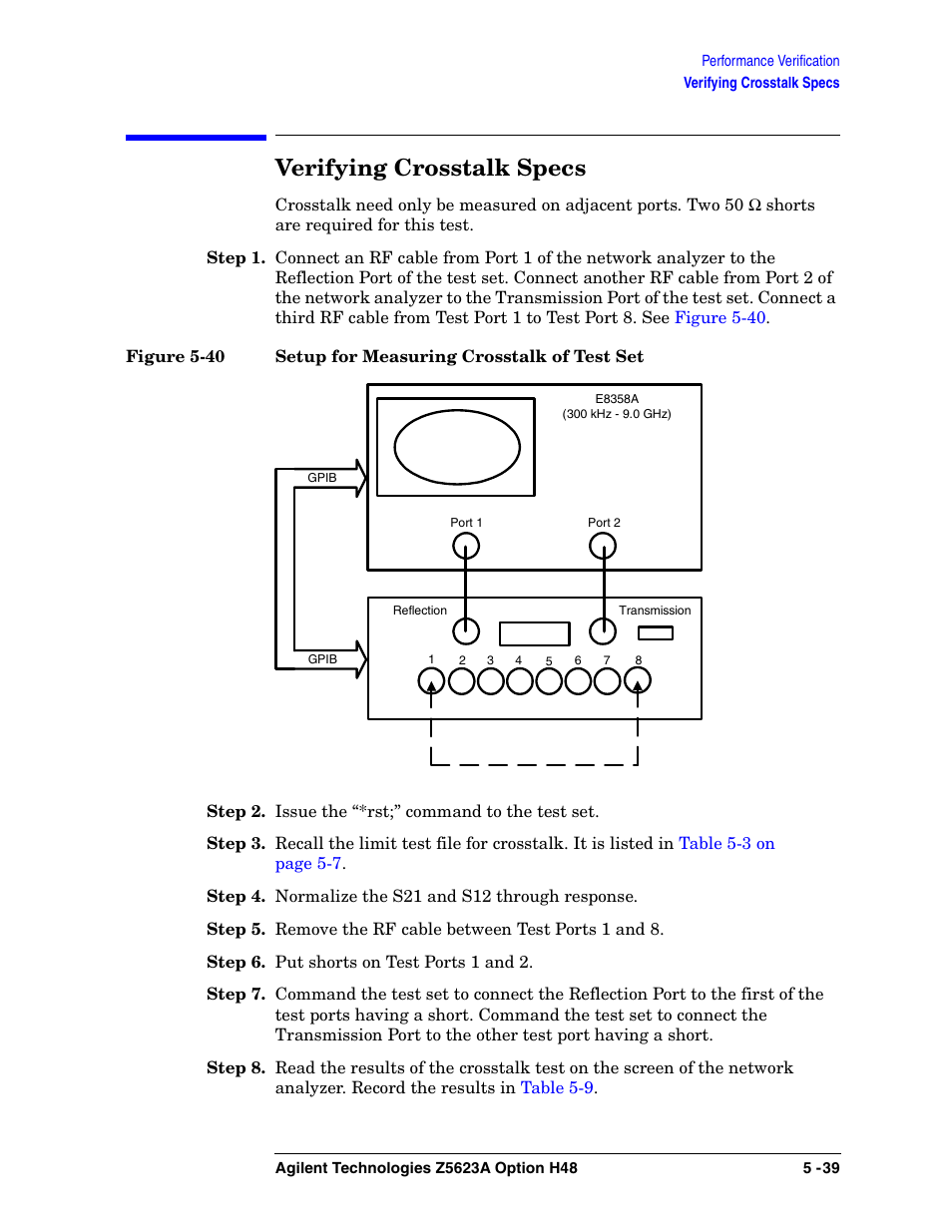 Verifying crosstalk specs | Agilent Technologies Option H48 Multiport Test Set Z5623A User Manual | Page 107 / 138
