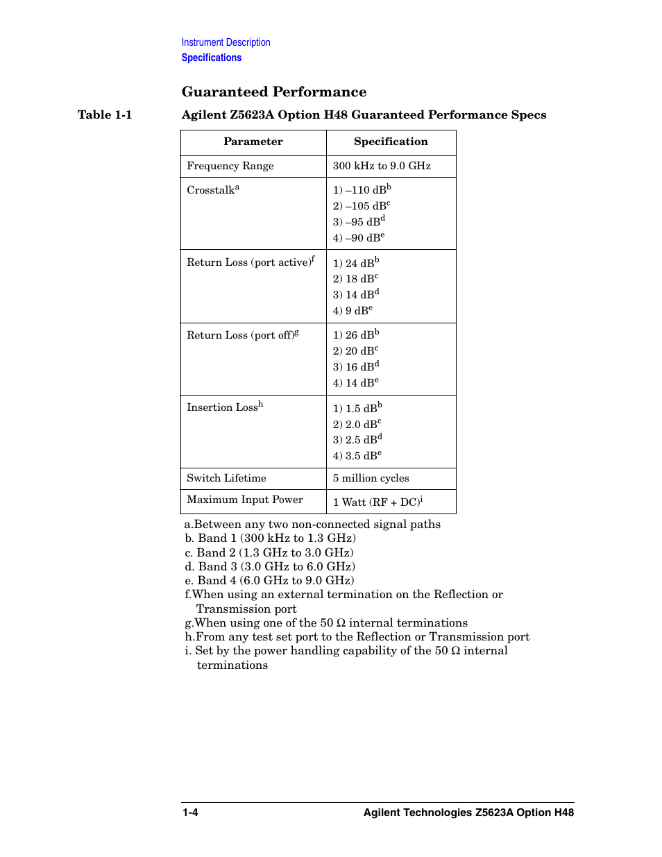 Guaranteed performance | Agilent Technologies Option H48 Multiport Test Set Z5623A User Manual | Page 12 / 138