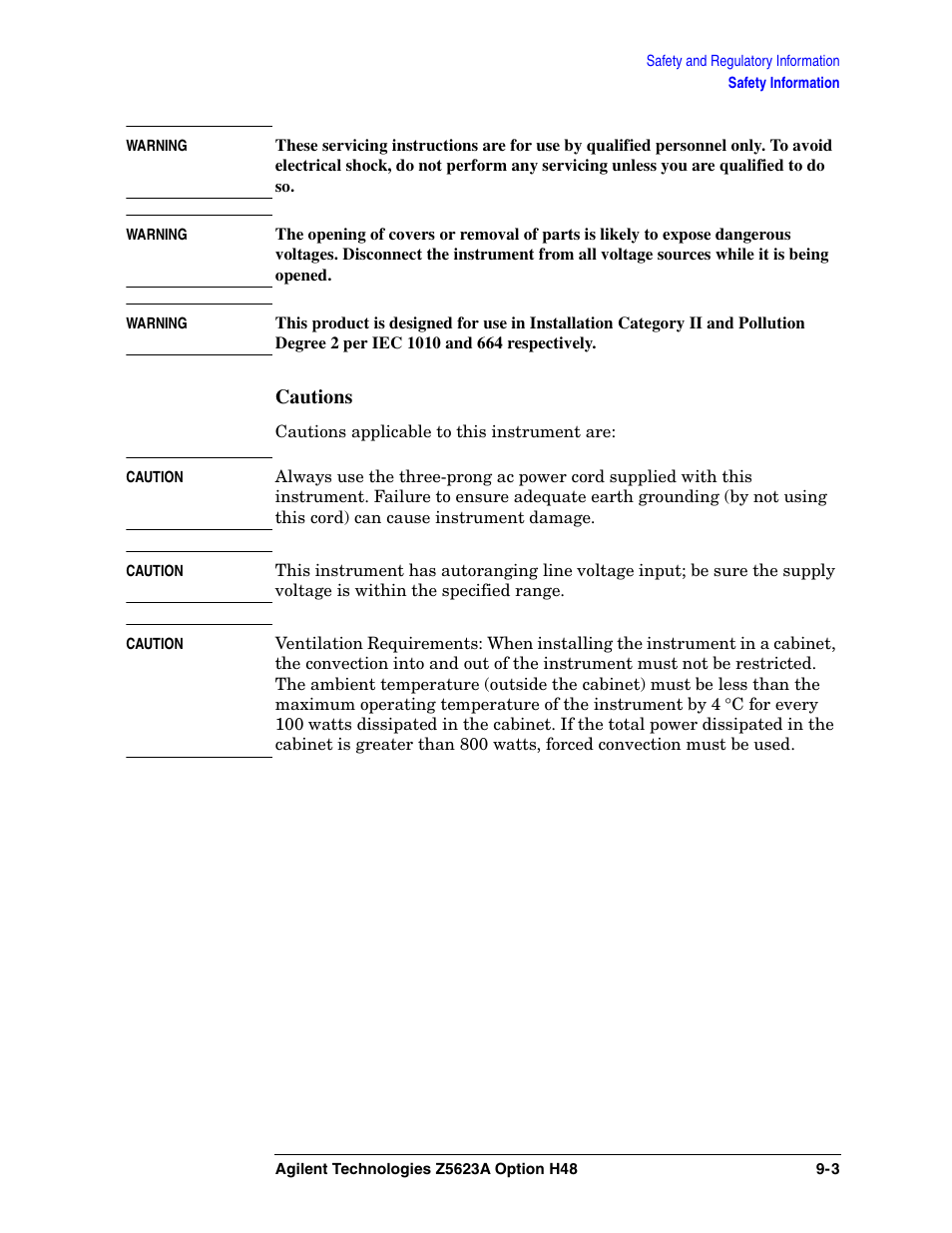 Cautions | Agilent Technologies Option H48 Multiport Test Set Z5623A User Manual | Page 133 / 138