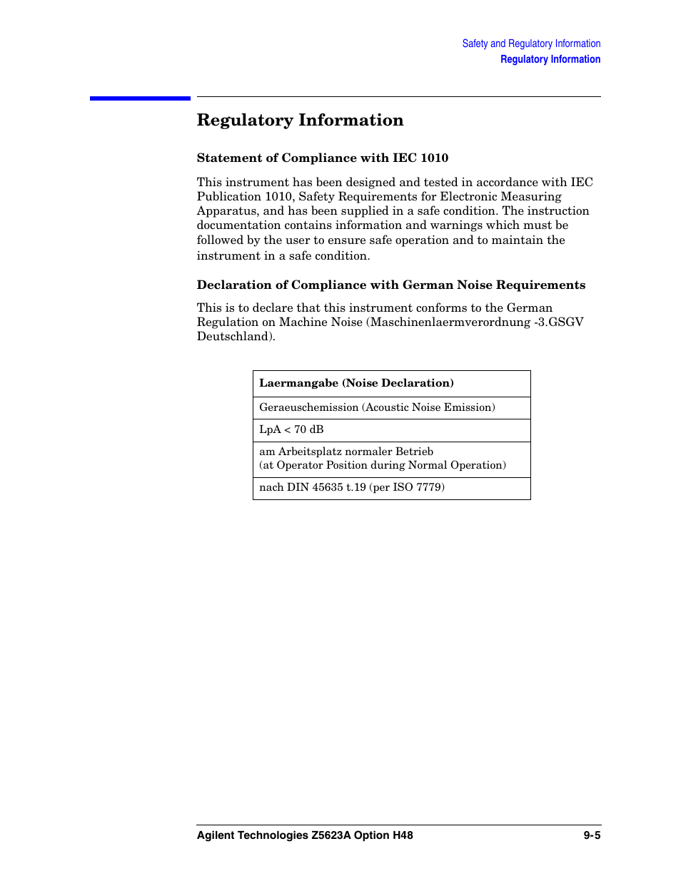Regulatory information | Agilent Technologies Option H48 Multiport Test Set Z5623A User Manual | Page 135 / 138