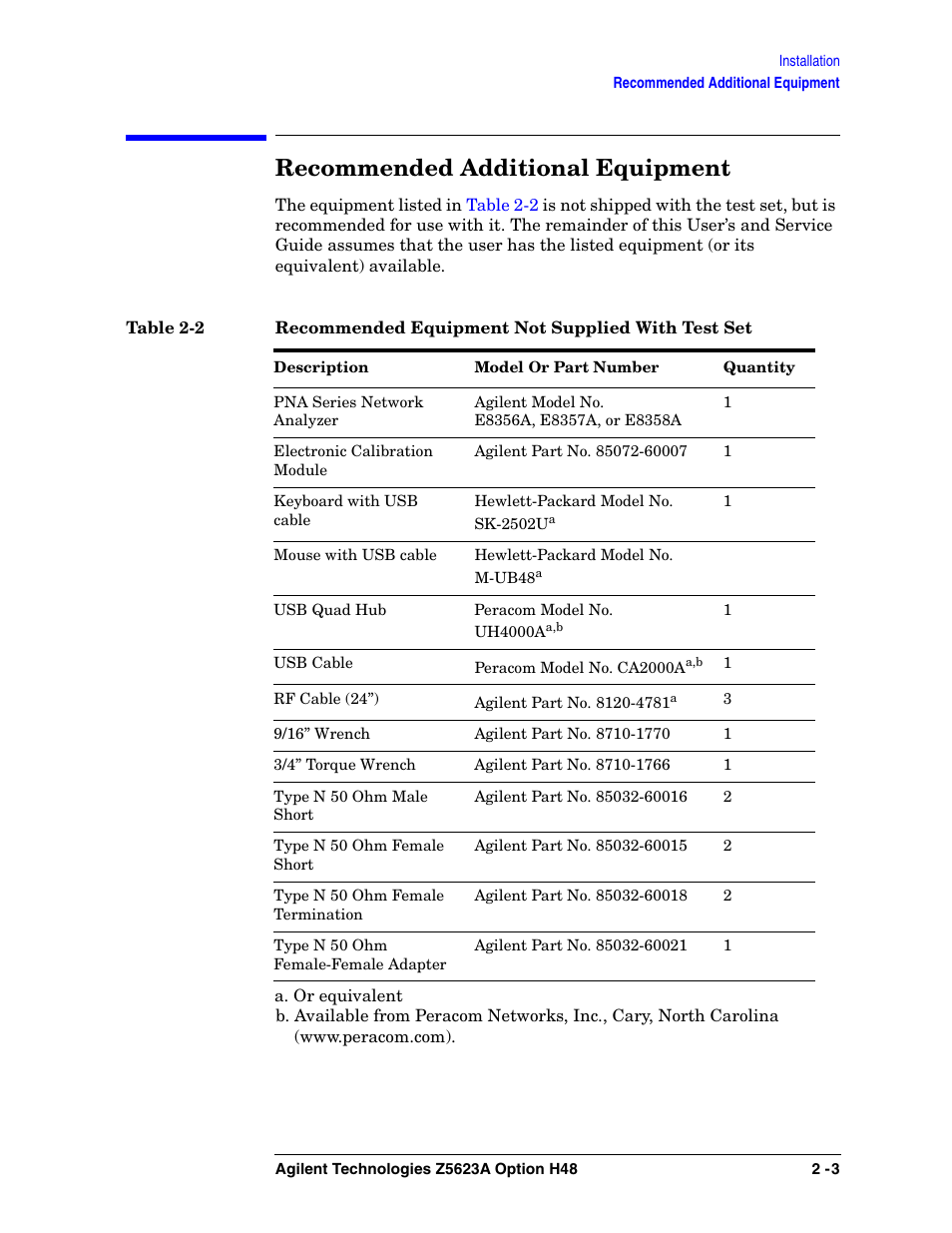 Recommended additional equipment | Agilent Technologies Option H48 Multiport Test Set Z5623A User Manual | Page 19 / 138