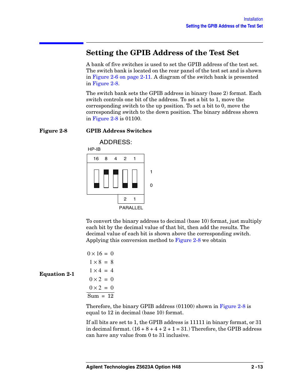 Setting the gpib address of the test set | Agilent Technologies Option H48 Multiport Test Set Z5623A User Manual | Page 29 / 138