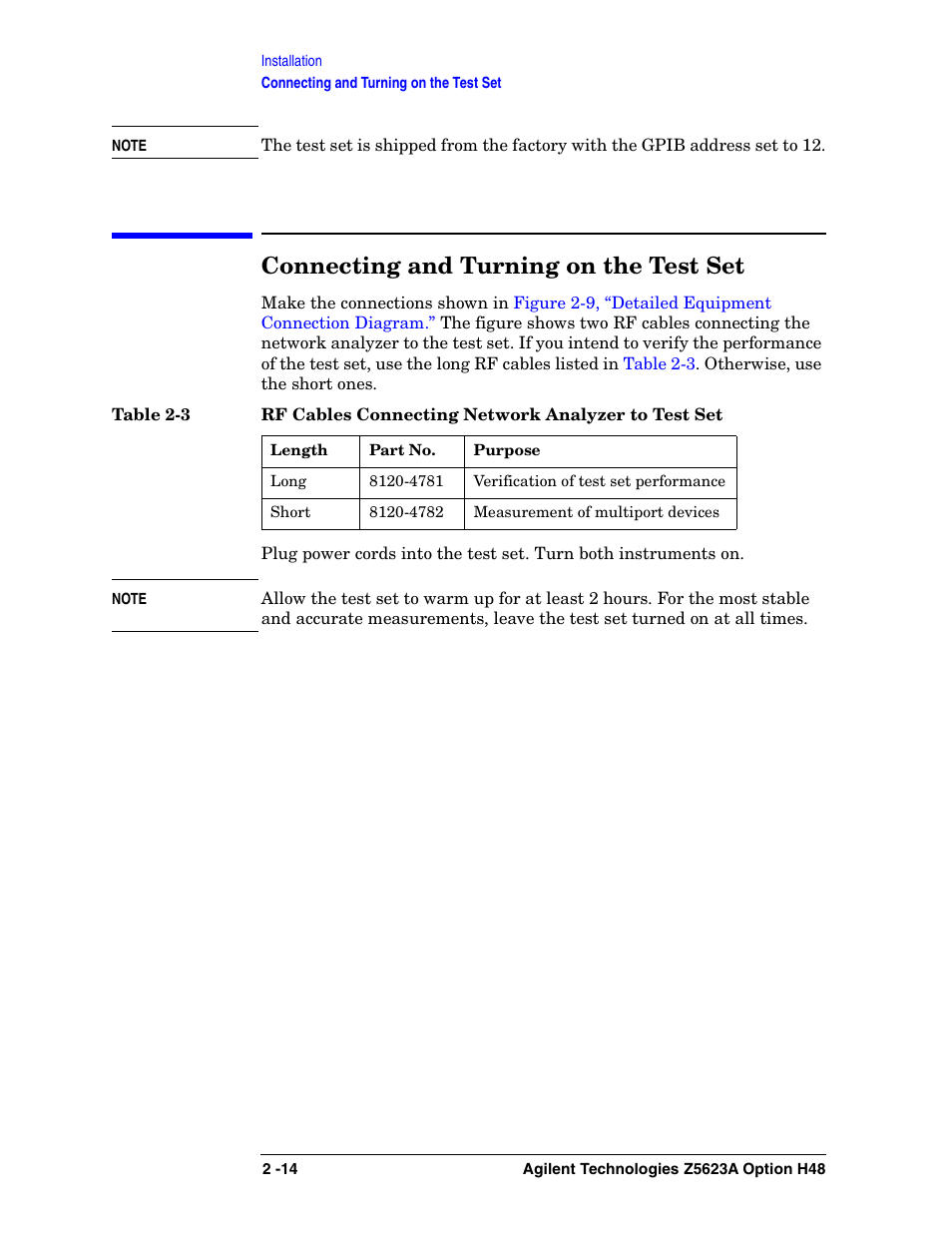 Connecting and turning on the test set | Agilent Technologies Option H48 Multiport Test Set Z5623A User Manual | Page 30 / 138