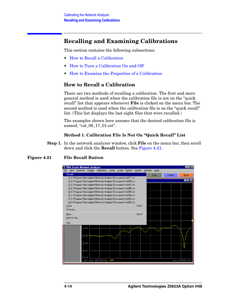 Recalling and examining calibrations | Agilent Technologies Option H48 Multiport Test Set Z5623A User Manual | Page 64 / 138
