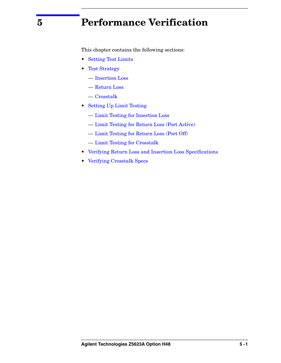 5 performance verification, Performance verification | Agilent Technologies Option H48 Multiport Test Set Z5623A User Manual | Page 69 / 138