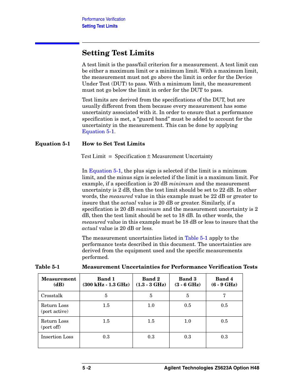 Setting test limits | Agilent Technologies Option H48 Multiport Test Set Z5623A User Manual | Page 70 / 138