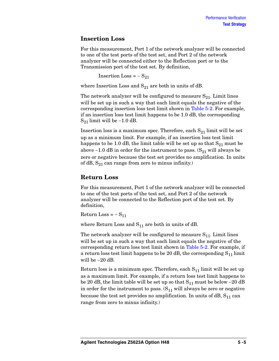 Insertion loss, Return loss | Agilent Technologies Option H48 Multiport Test Set Z5623A User Manual | Page 73 / 138