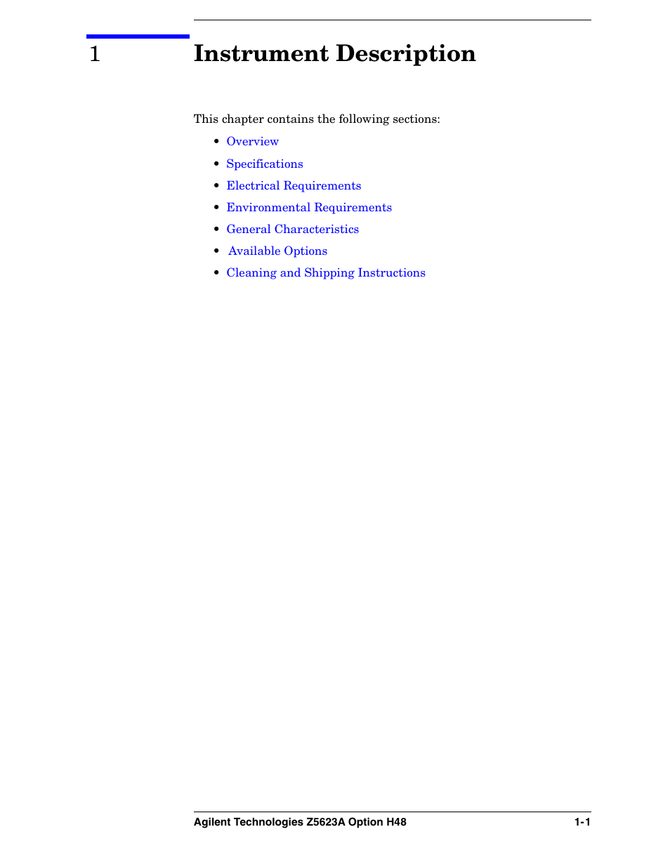 1 instrument description, Instrument description | Agilent Technologies Option H48 Multiport Test Set Z5623A User Manual | Page 9 / 138