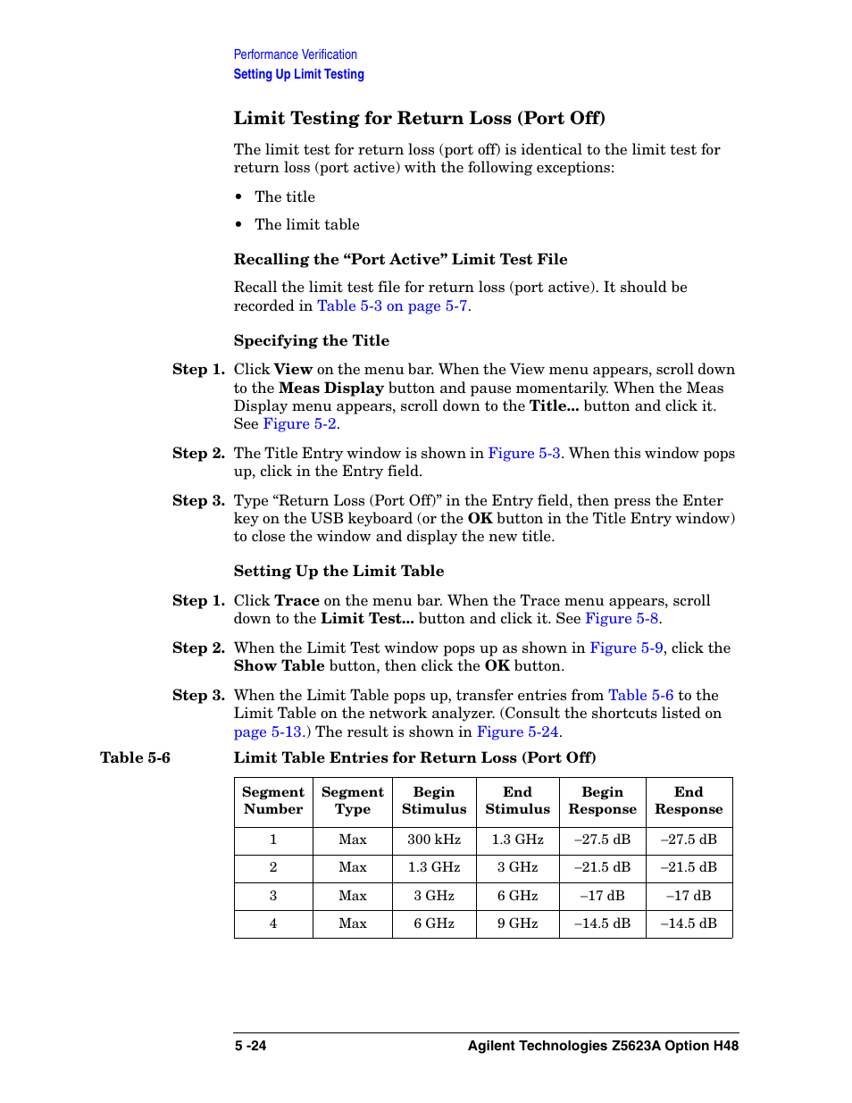 Limit testing for return loss (port off) | Agilent Technologies Option H48 Multiport Test Set Z5623A User Manual | Page 92 / 138