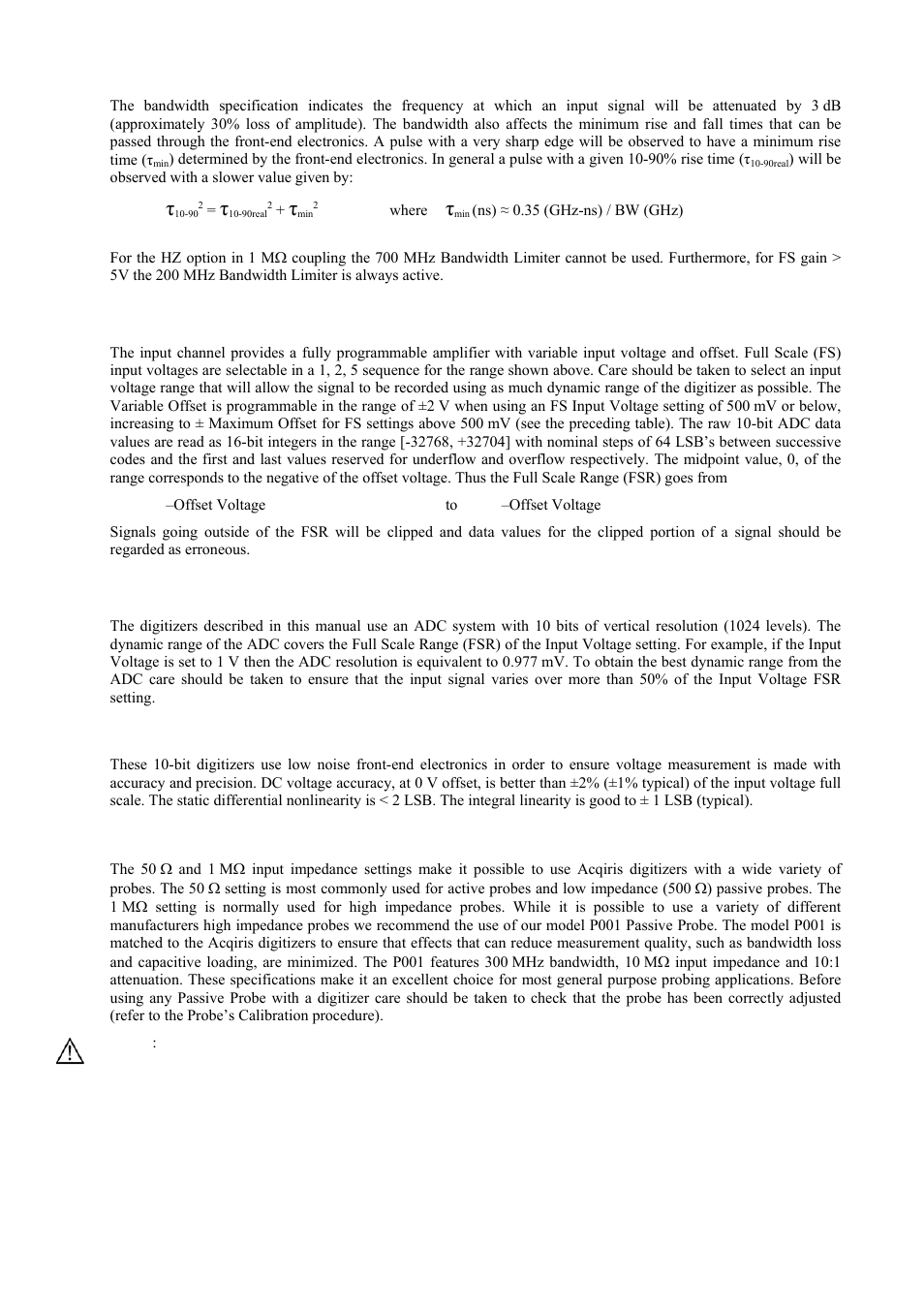 Bandwidth and rise time, Input voltage and offset, Vertical resolution | Dc accuracy and linearity, Using probes | Agilent Technologies DC152 User Manual | Page 29 / 55