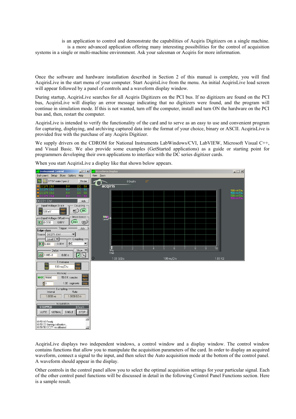 Running the acqirislive application, Getting started with acqirislive, Ter 4 | Agilent Technologies DC152 User Manual | Page 38 / 55