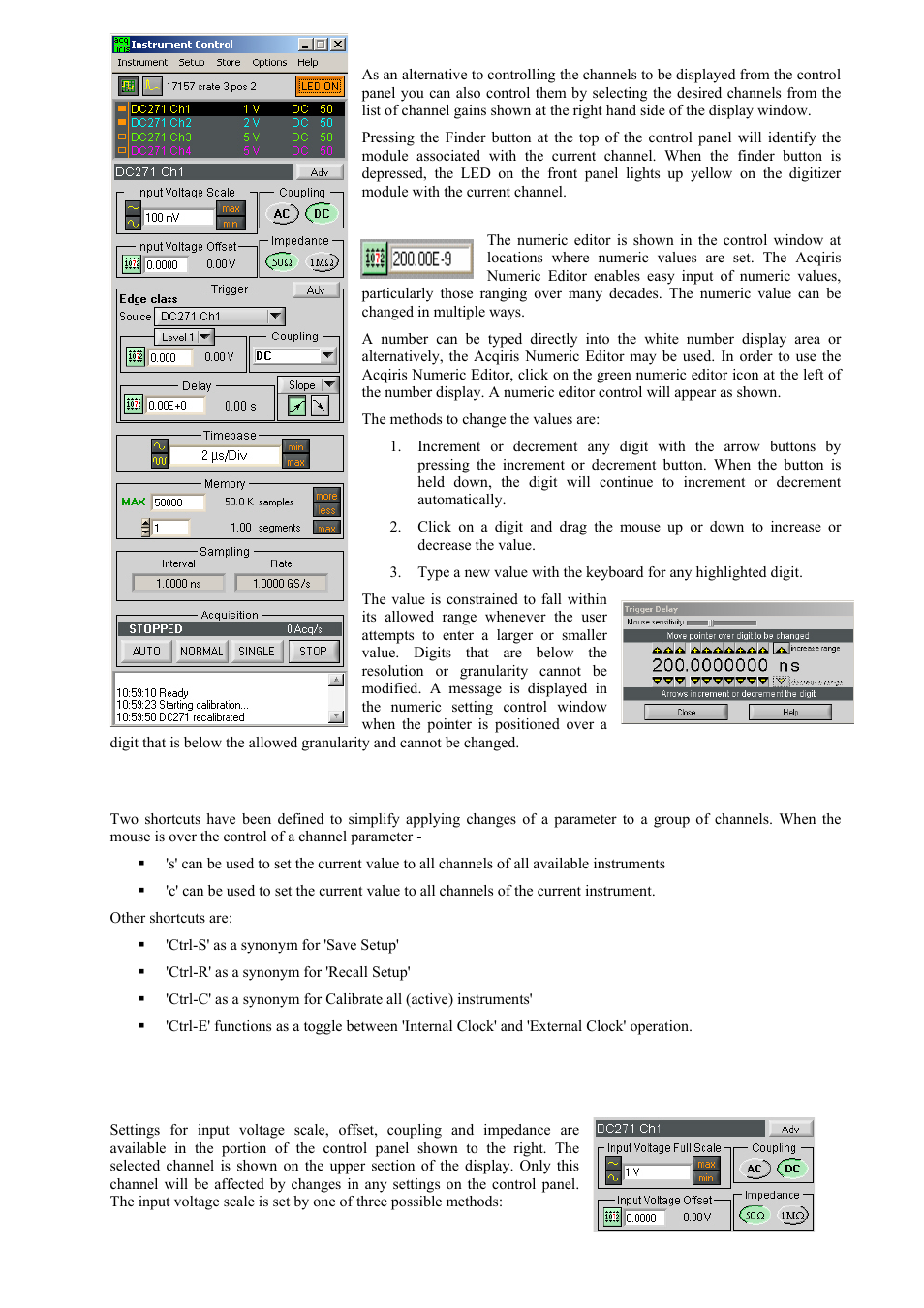 Numeric editor, Keyboard shortcuts, Input voltage scale, offset and coupling | Agilent Technologies DC152 User Manual | Page 41 / 55