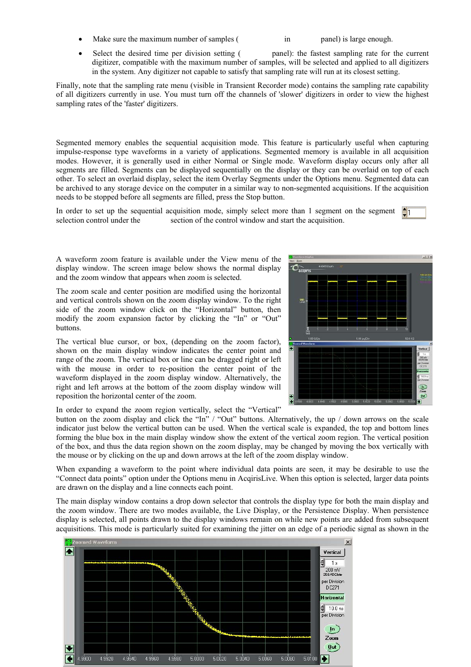 Segmented memory, Display features, zoom and persistence | Agilent Technologies DC152 User Manual | Page 44 / 55