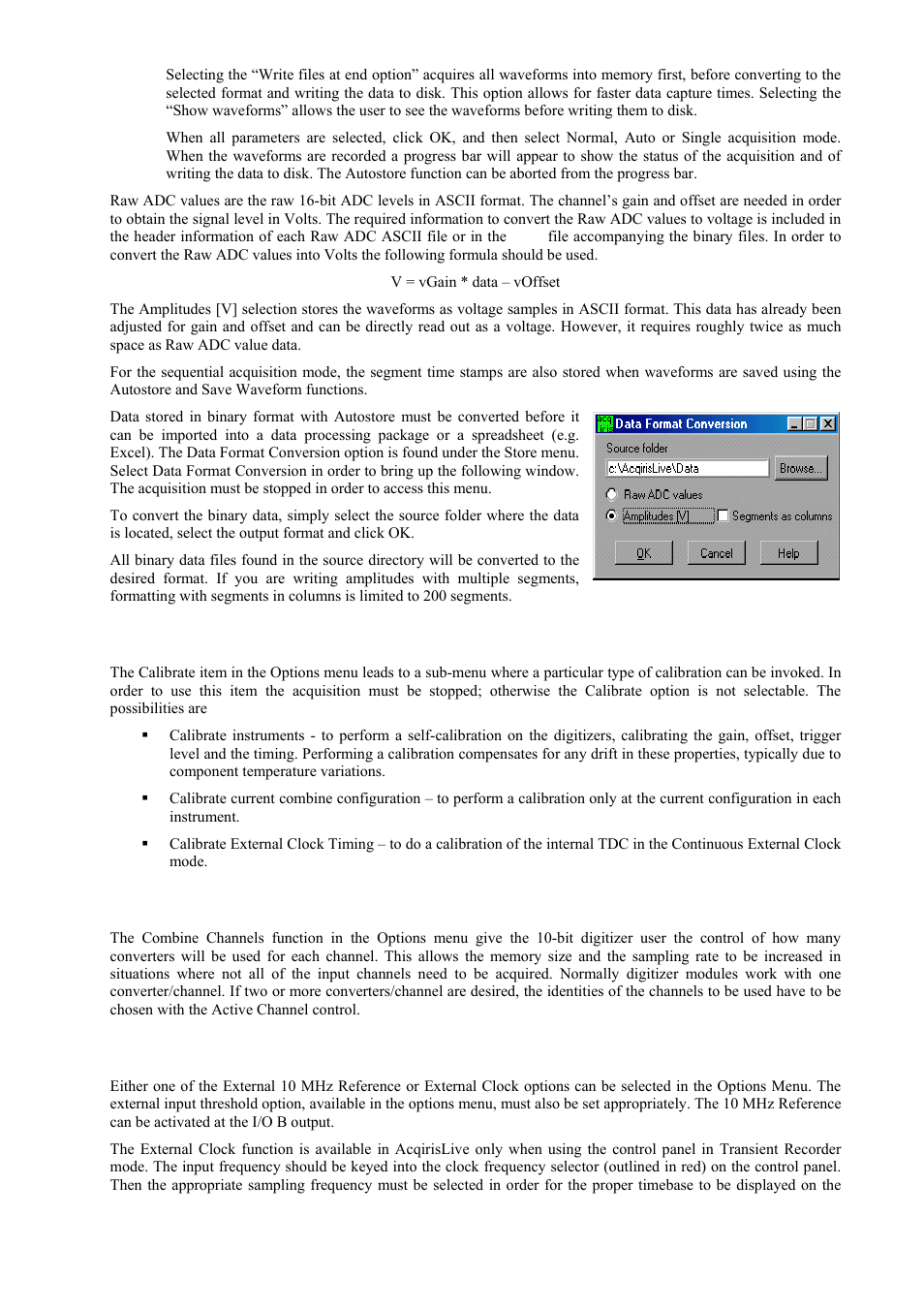 Calibrate, Combine channels, External 10 mhz reference and external clock | Agilent Technologies DC152 User Manual | Page 46 / 55