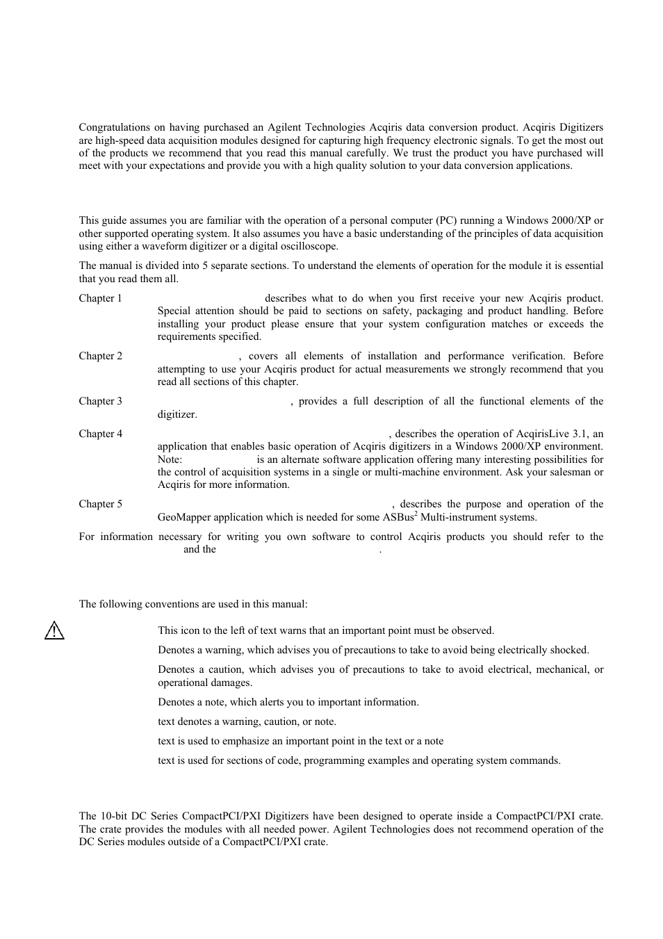 Out of the box, Message to the user, Using this manual | Conventions used in this manual, Disclaimer and safety | Agilent Technologies DC152 User Manual | Page 5 / 55