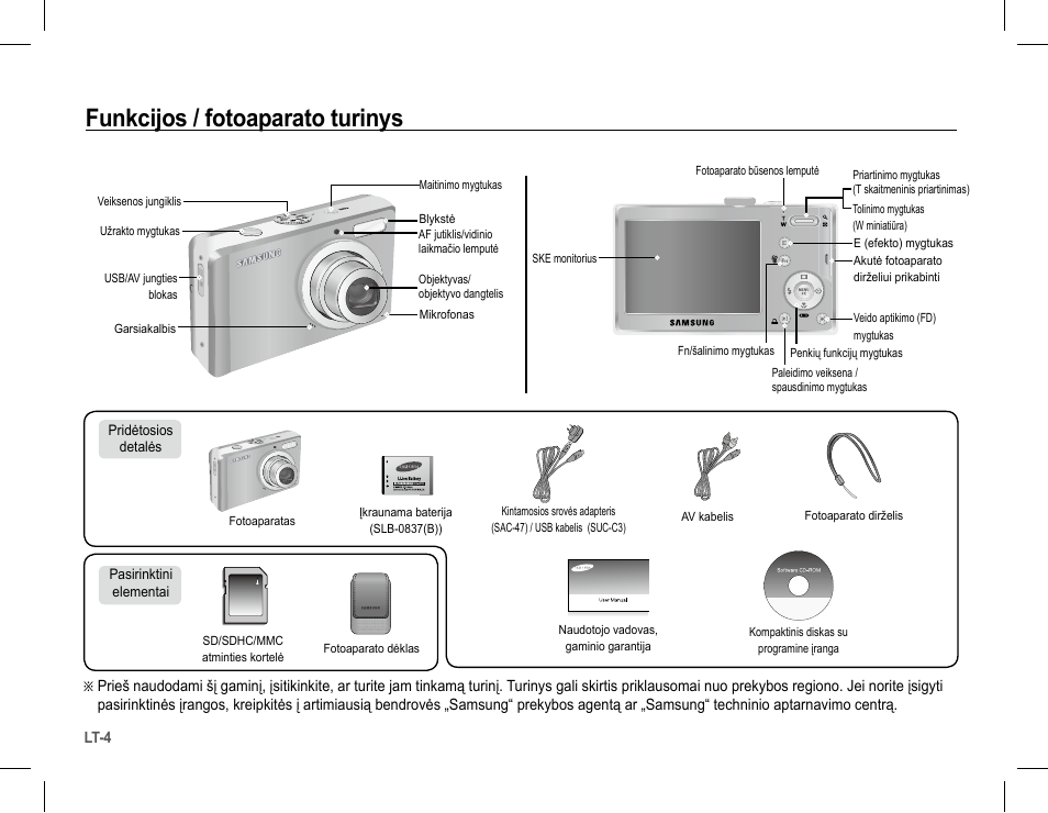 Funkcijos / fotoaparato turinys | Samsung L201 User Manual | Page 117 / 146