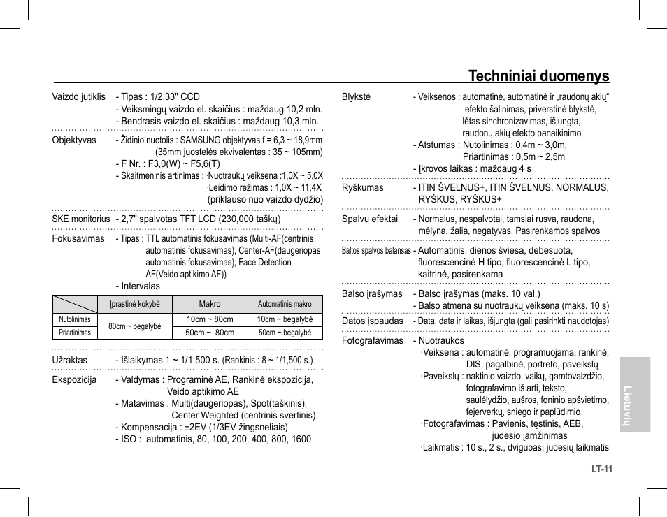 Techniniai duomenys | Samsung L201 User Manual | Page 124 / 146