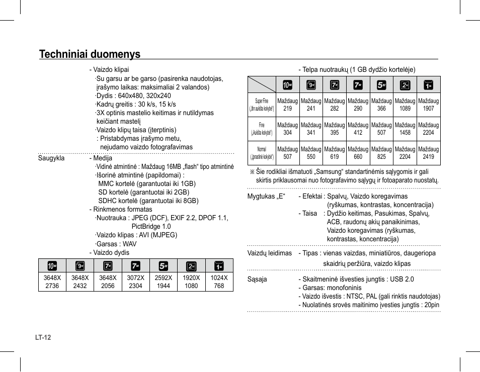 Techniniai duomenys | Samsung L201 User Manual | Page 125 / 146