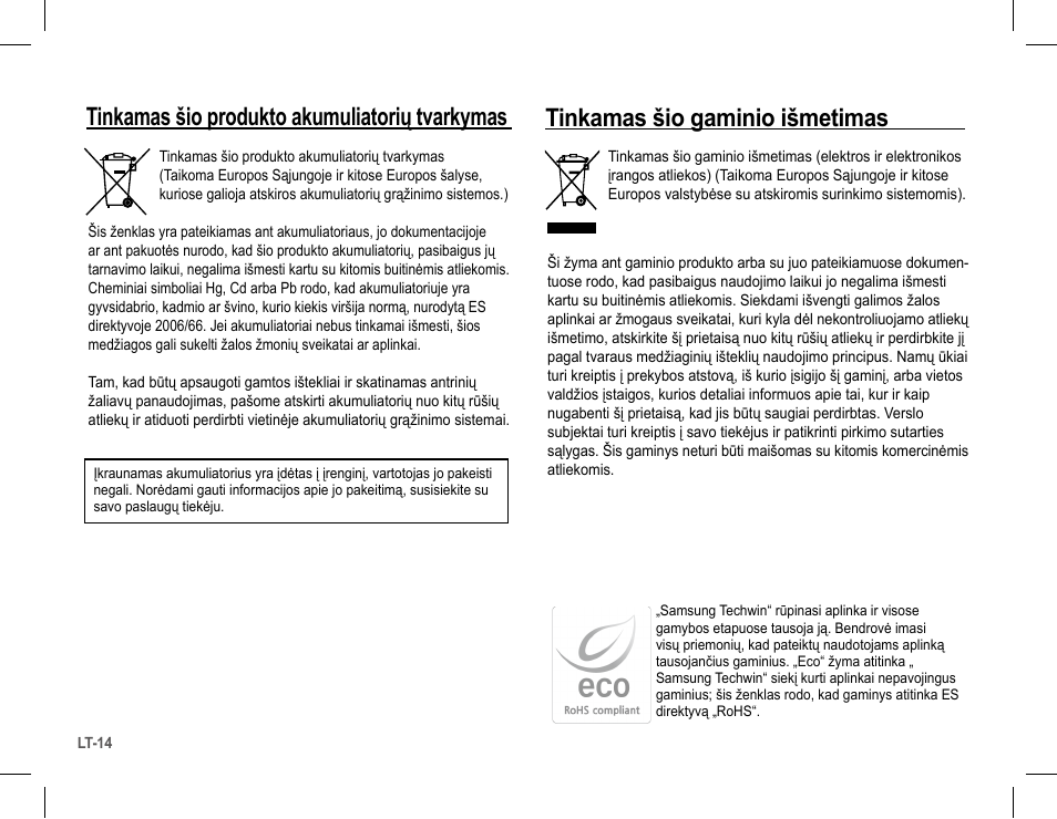 Tinkamas šio gaminio išmetimas, Tinkamas šio produkto akumuliatorių tvarkymas | Samsung L201 User Manual | Page 127 / 146