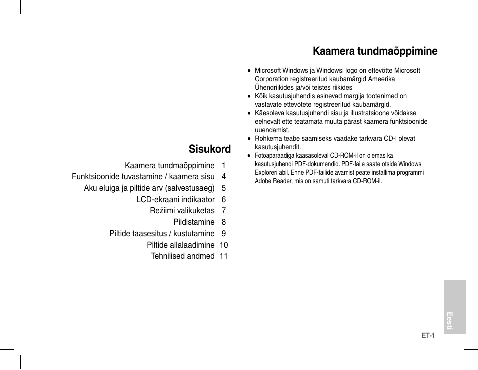 Kaamera tundmaõppimine, Sisukord | Samsung L201 User Manual | Page 130 / 146