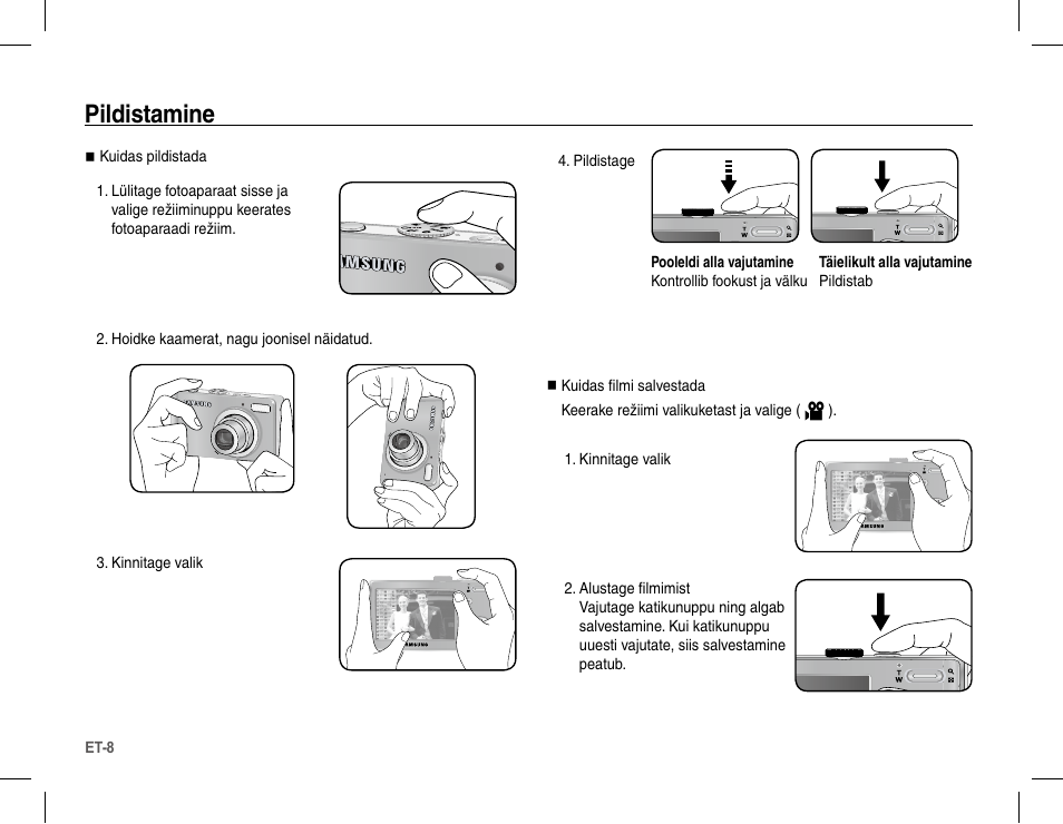 Pildistamine | Samsung L201 User Manual | Page 137 / 146