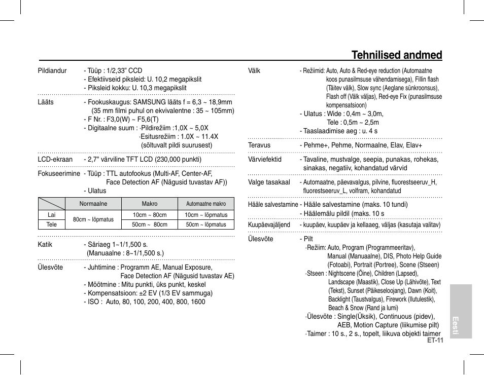 Tehnilised andmed | Samsung L201 User Manual | Page 140 / 146