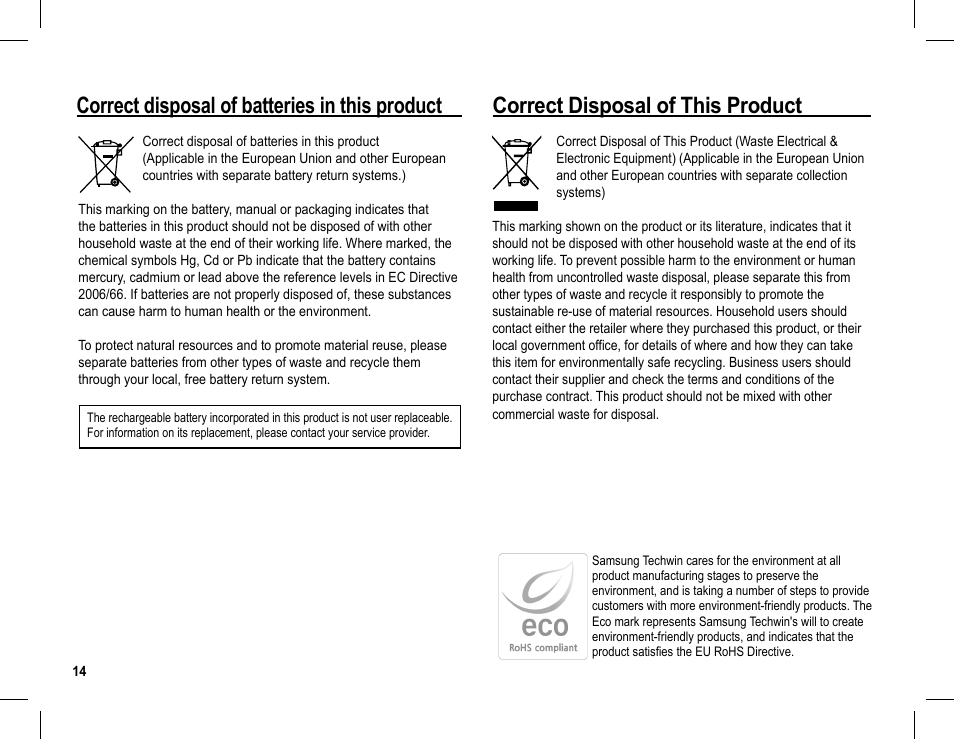 Correct disposal of batteries in this product, Correct disposal of this product | Samsung L201 User Manual | Page 15 / 146