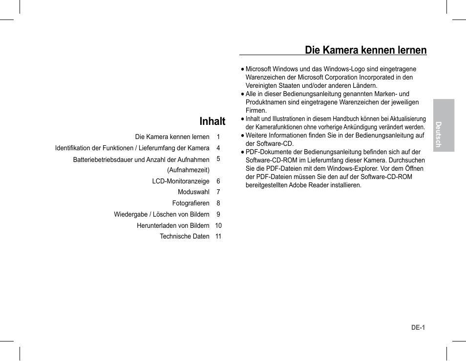 Inhalt die kamera kennen lernen | Samsung L201 User Manual | Page 18 / 146