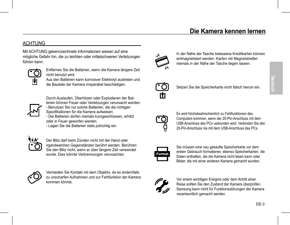 Die kamera kennen lernen, Achtung | Samsung L201 User Manual | Page 20 / 146