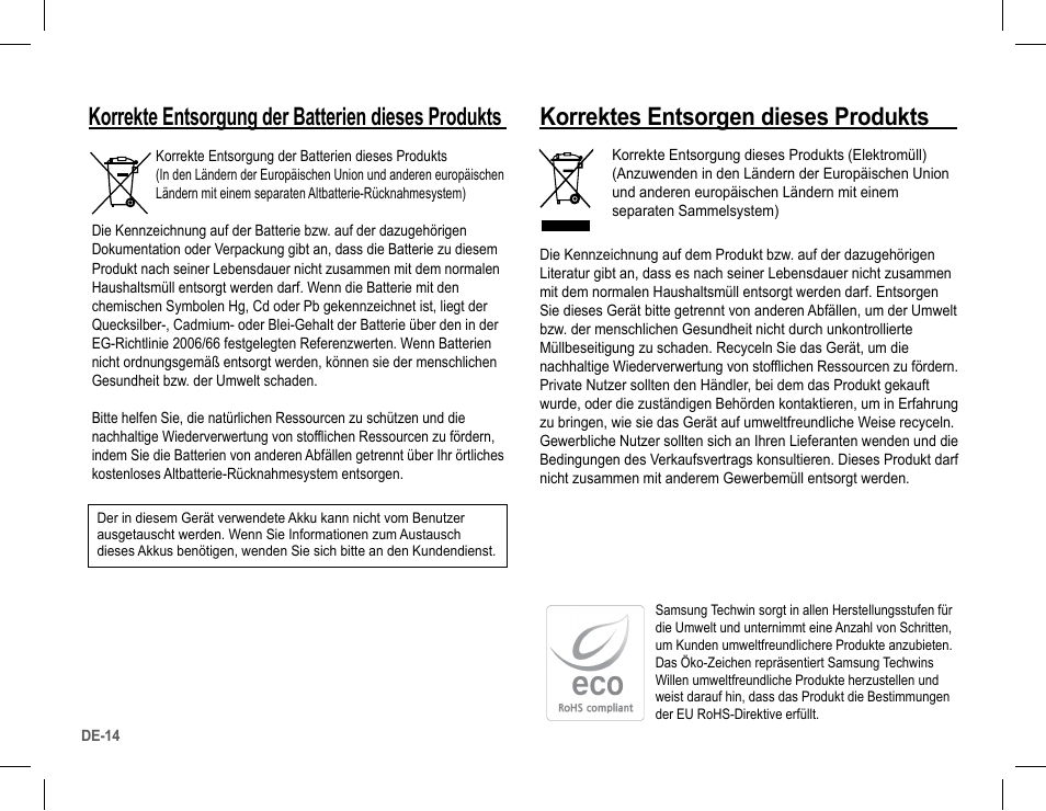 Korrekte entsorgung der batterien dieses produkts, Korrektes entsorgen dieses produkts | Samsung L201 User Manual | Page 31 / 146