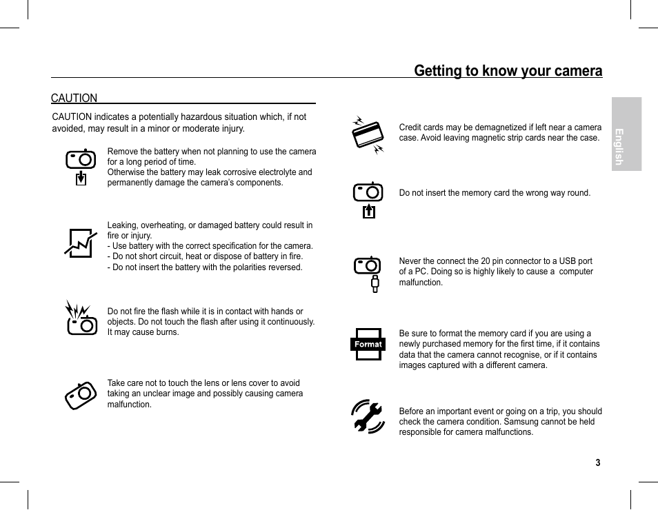 Getting to know your camera, Caution | Samsung L201 User Manual | Page 4 / 146