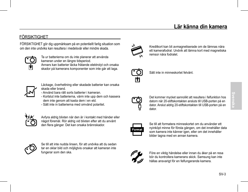 Lär känna din kamera, Försiktighet | Samsung L201 User Manual | Page 52 / 146