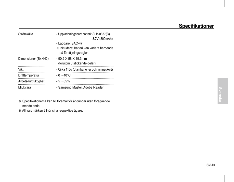 Specifikationer | Samsung L201 User Manual | Page 62 / 146