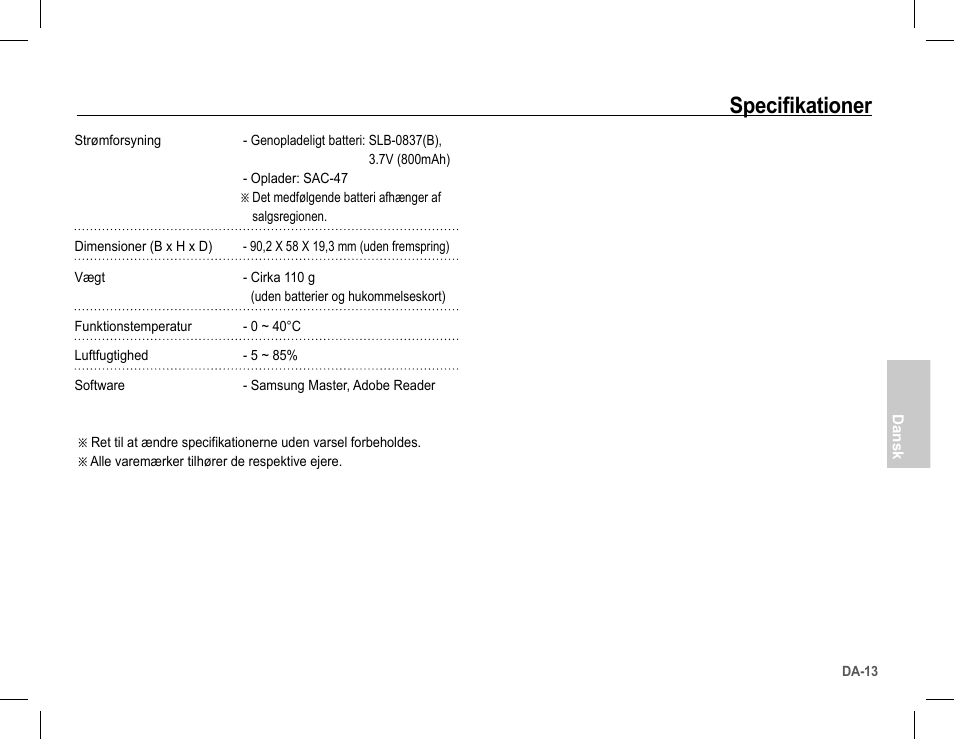 Specifikationer | Samsung L201 User Manual | Page 78 / 146