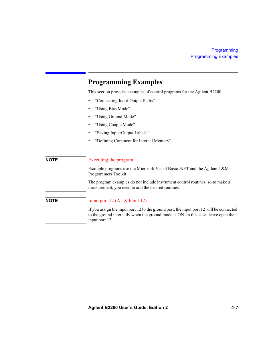 Programming examples, Programming examples -7 | Agilent Technologies B2201A User Manual | Page 105 / 234