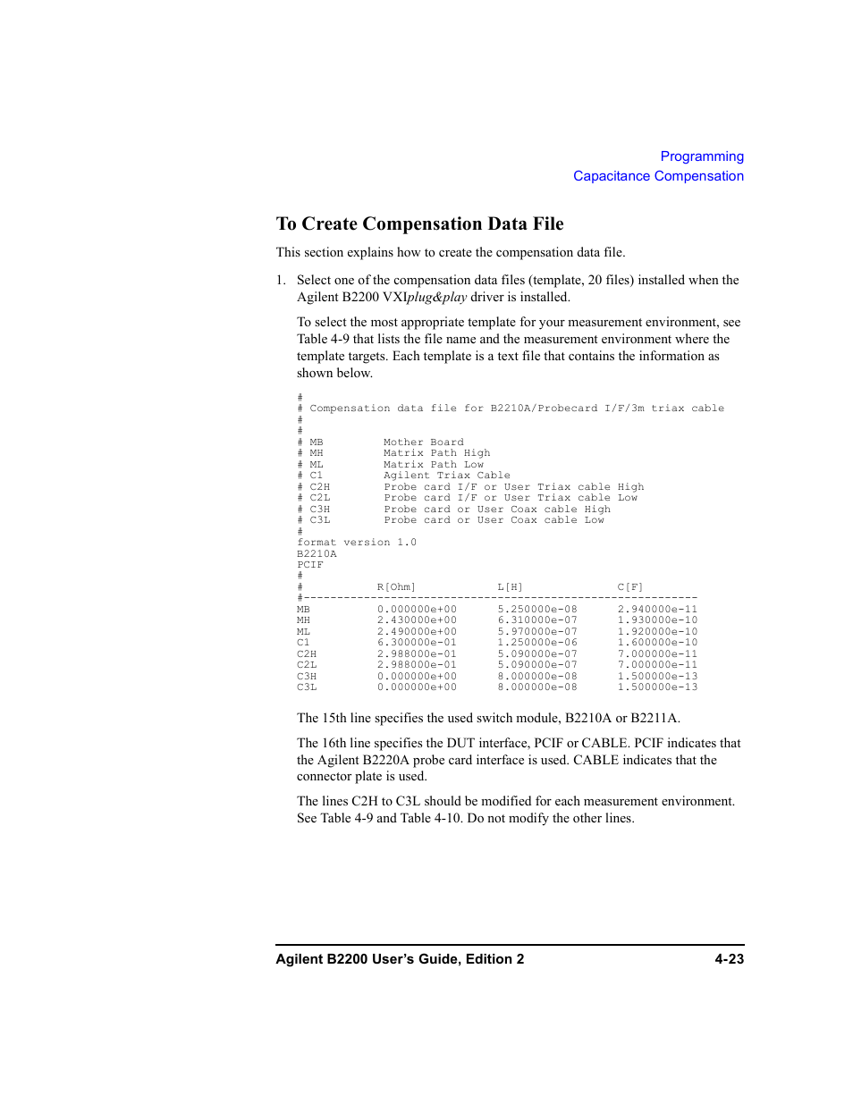 To create compensation data file, To create compensation data file -23 | Agilent Technologies B2201A User Manual | Page 121 / 234
