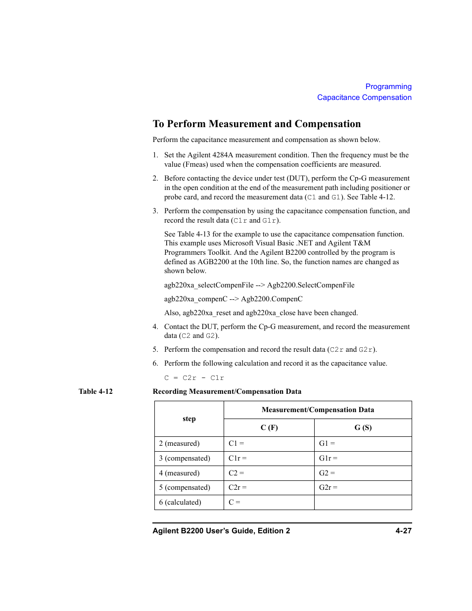 To perform measurement and compensation, To perform measurement and compensation -27 | Agilent Technologies B2201A User Manual | Page 125 / 234
