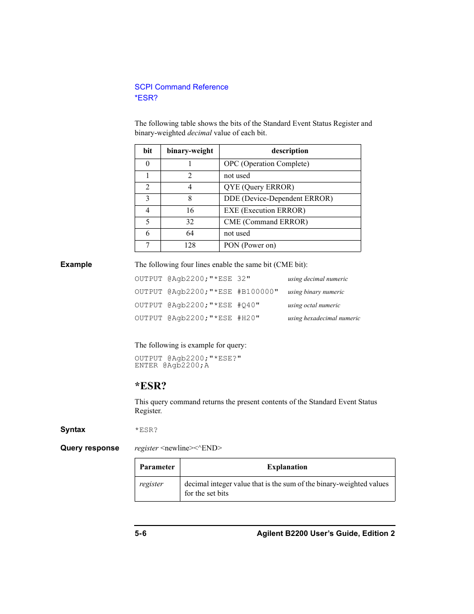 Esr? -6 | Agilent Technologies B2201A User Manual | Page 132 / 234