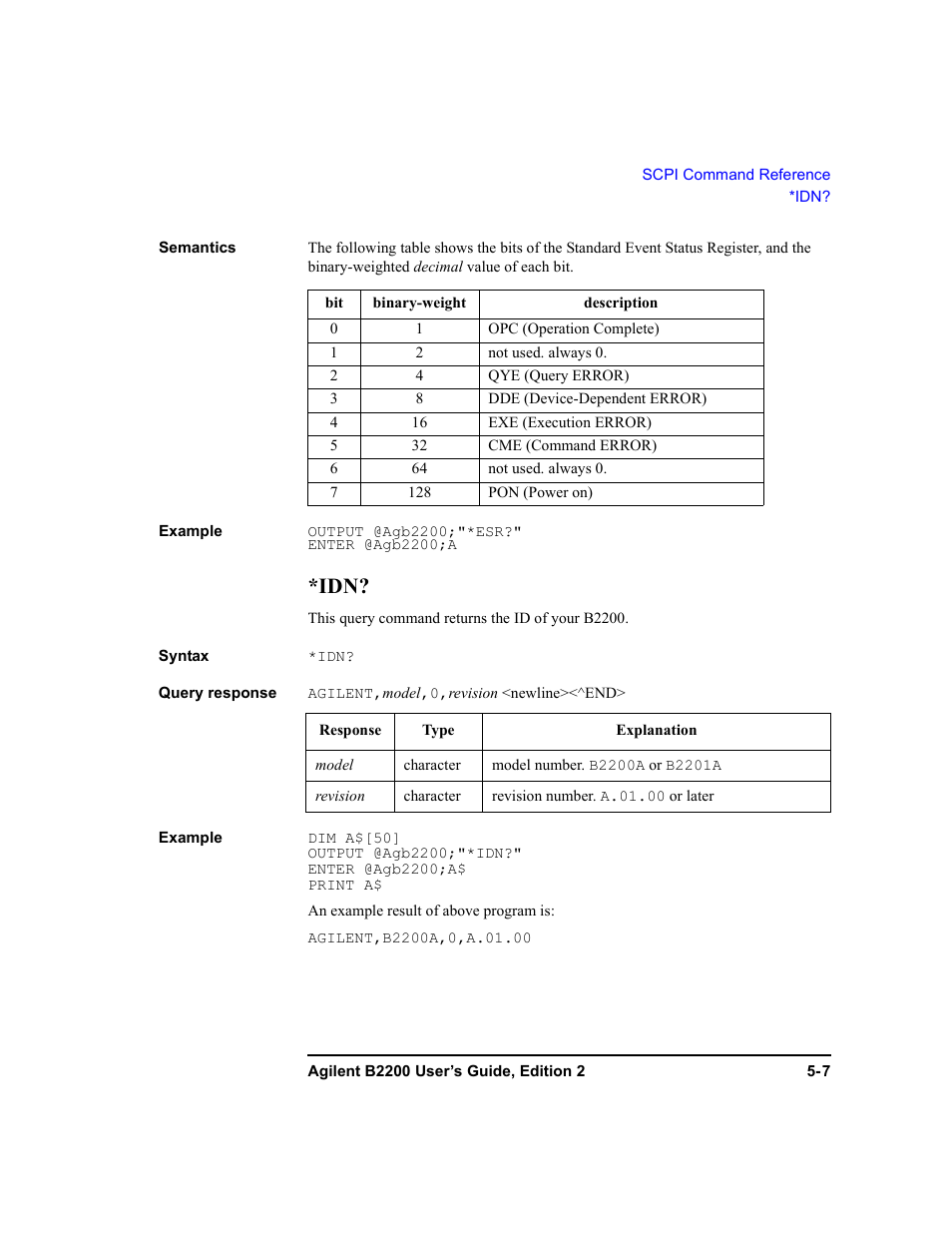 Idn? -7 | Agilent Technologies B2201A User Manual | Page 133 / 234