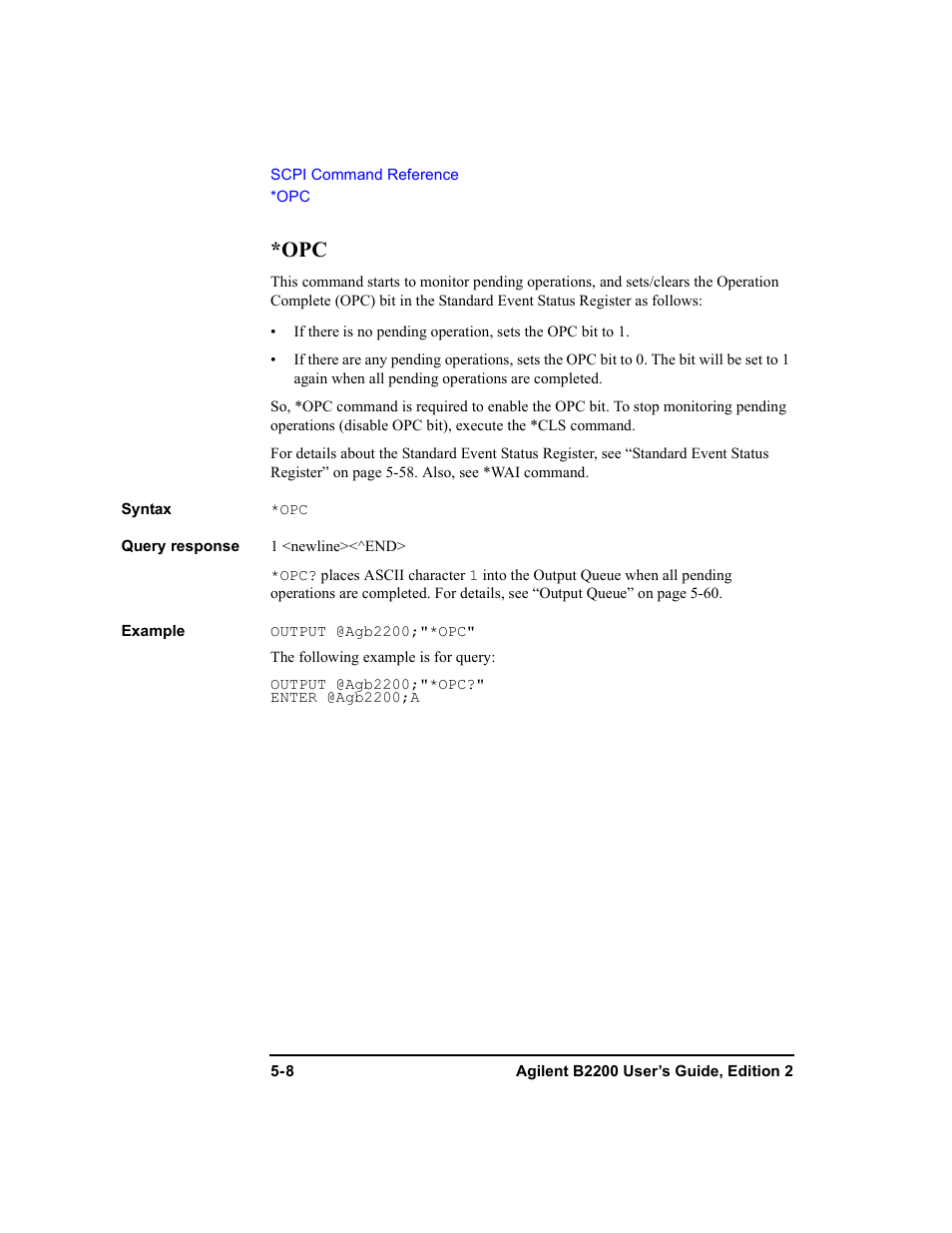 Opc -8 | Agilent Technologies B2201A User Manual | Page 134 / 234