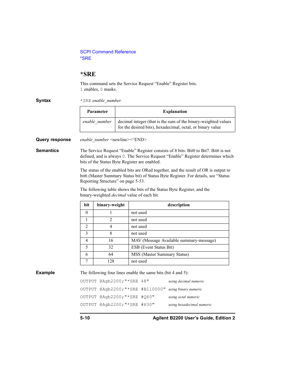 Sre -10 | Agilent Technologies B2201A User Manual | Page 136 / 234