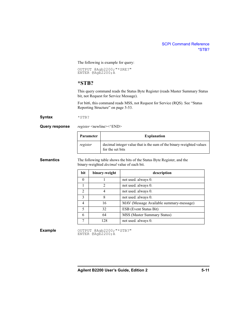 Stb? -11 | Agilent Technologies B2201A User Manual | Page 137 / 234