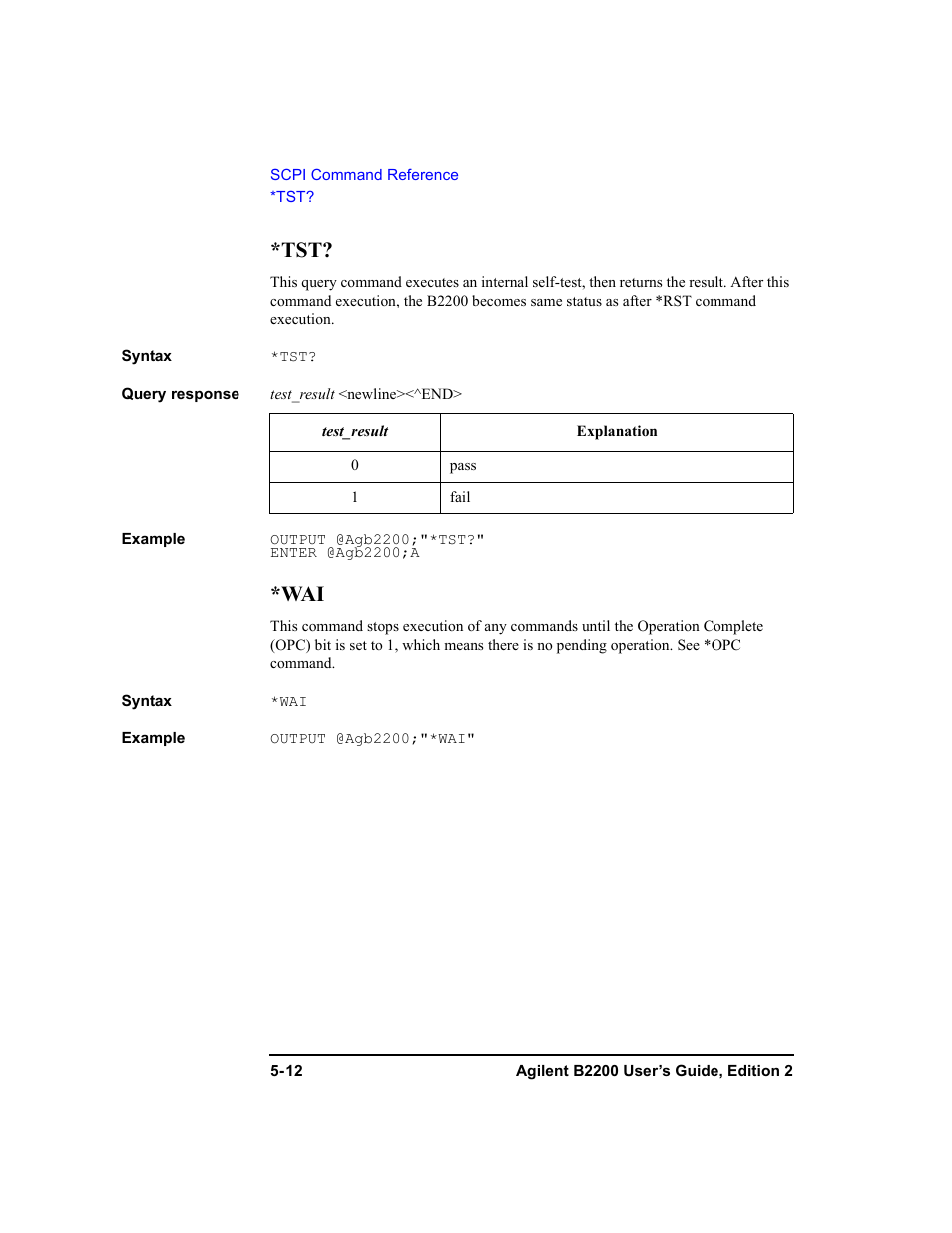 Tst? -12 *wai -12 | Agilent Technologies B2201A User Manual | Page 138 / 234