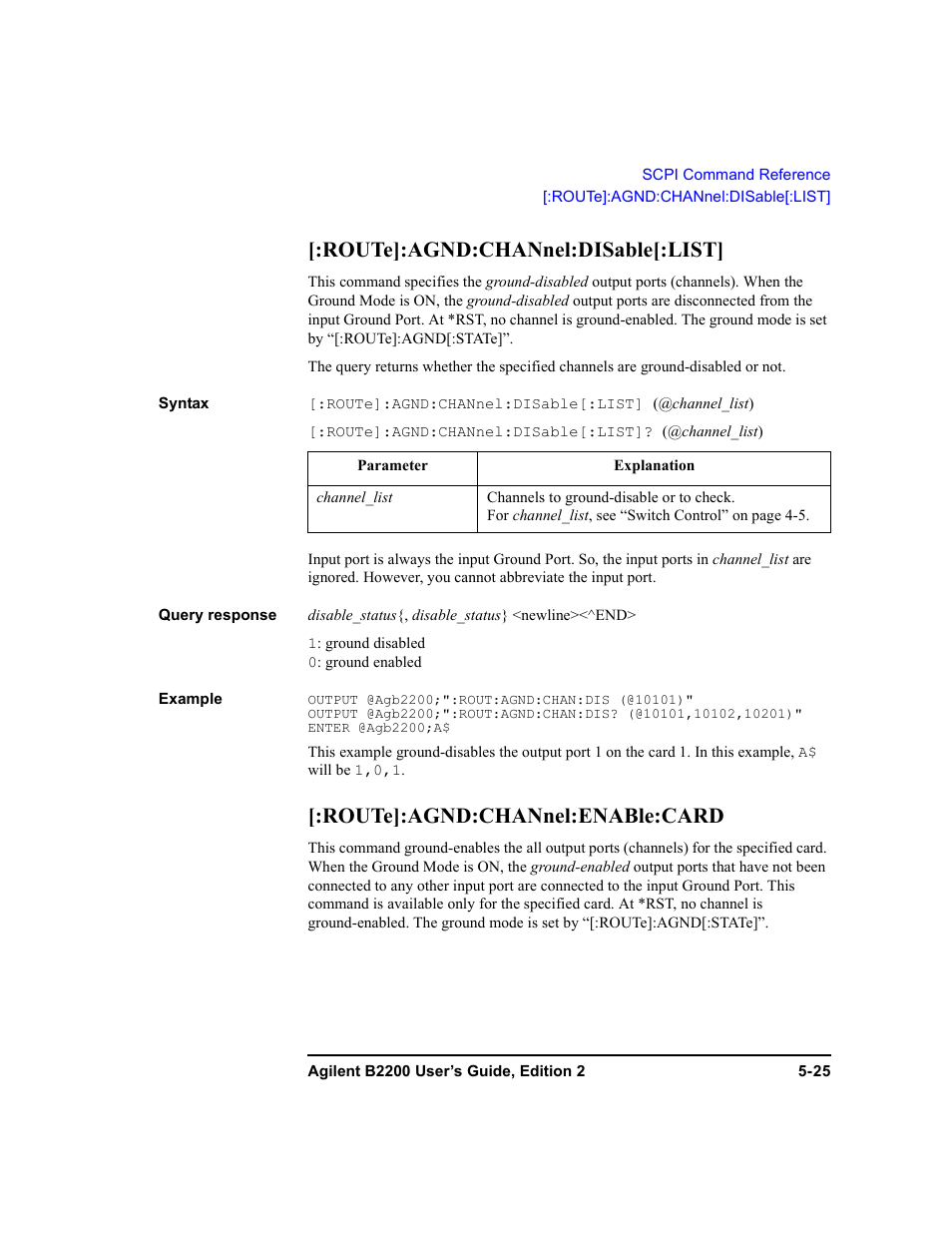 Route]:agnd:channel:disable[:list, Route]:agnd:channel:enable:card | Agilent Technologies B2201A User Manual | Page 151 / 234