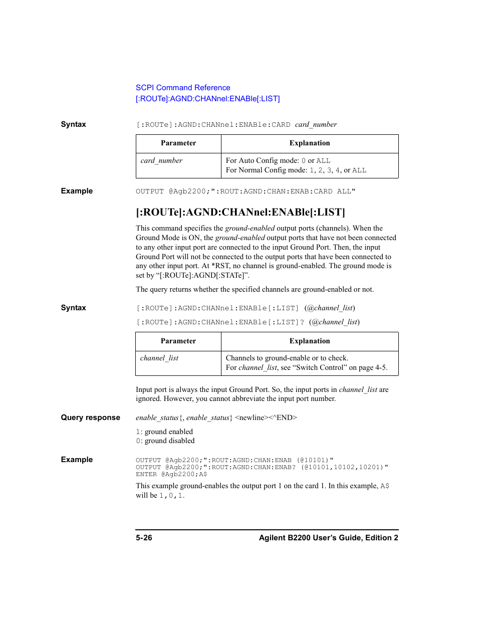 Route]:agnd:channel:enable[:list, Route]:agnd:channel:enable[:list] -26 | Agilent Technologies B2201A User Manual | Page 152 / 234