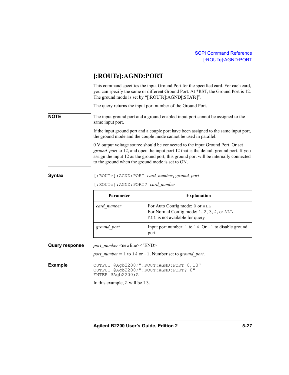 Route]:agnd:port, Route]:agnd:port -27 | Agilent Technologies B2201A User Manual | Page 153 / 234