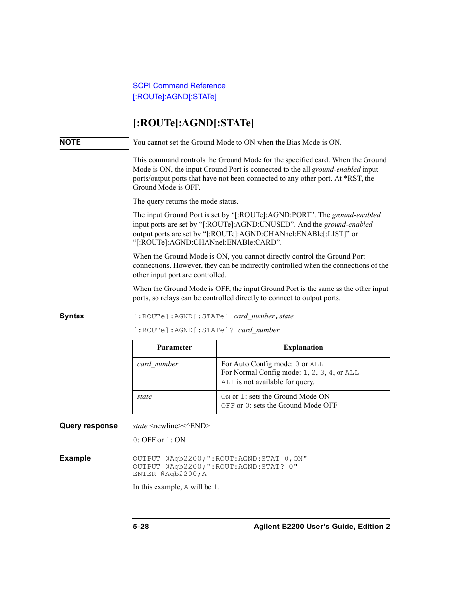 Route]:agnd[:state, Route]:agnd[:state] -28 | Agilent Technologies B2201A User Manual | Page 154 / 234