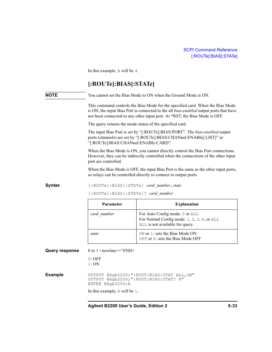 Route]:bias[:state, Route]:bias[:state] -33 | Agilent Technologies B2201A User Manual | Page 159 / 234